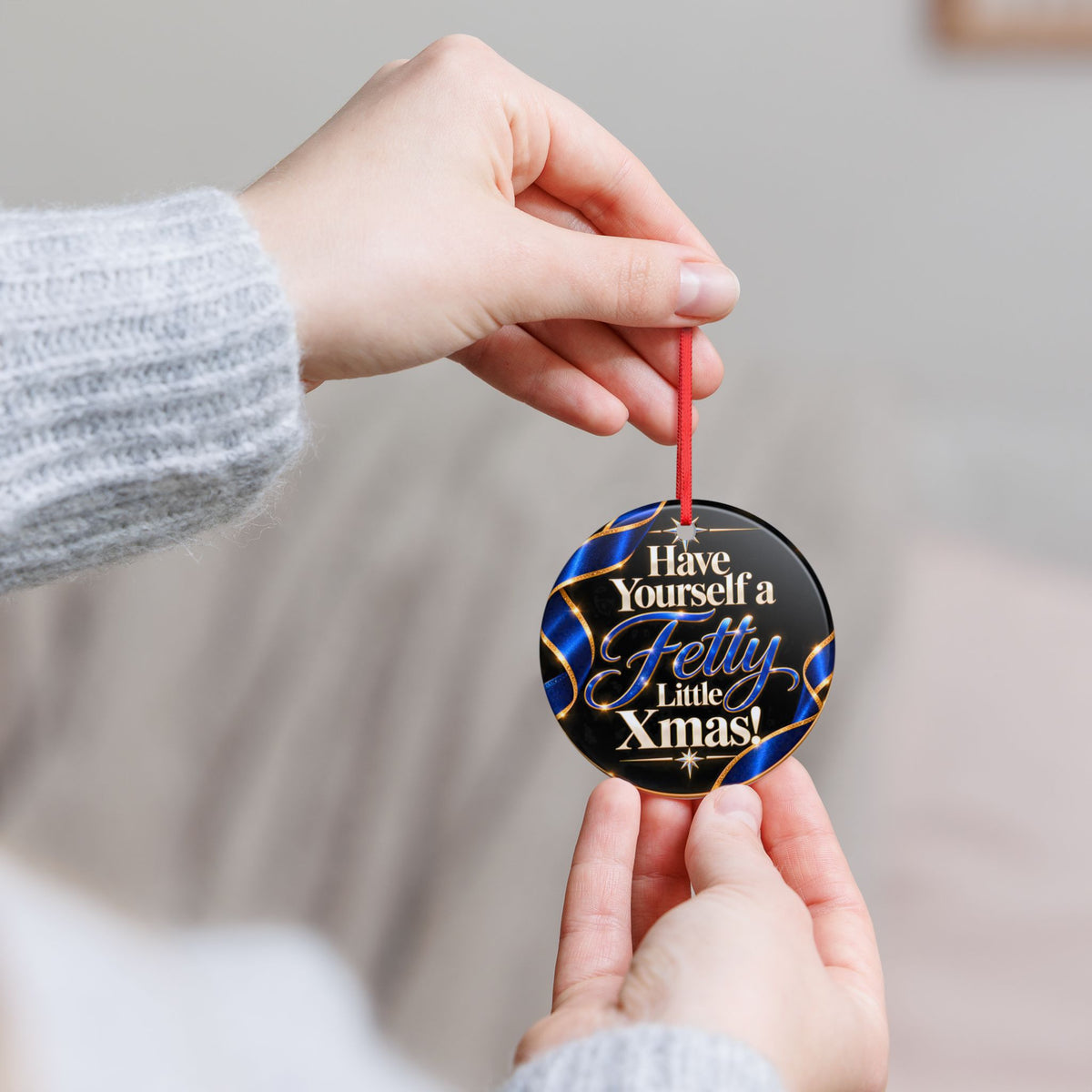 Have Yourself a Fetty Little Xmas – Royal Blue & Gold Edition Ceramic Christmas Ornament